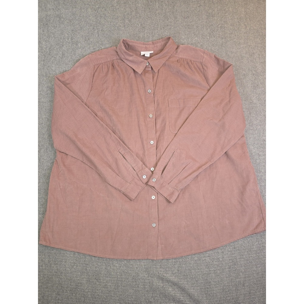 J. Jill Womens Dusty Rose Corduroy Collection Button-Up Long Sleeve Top Size L
